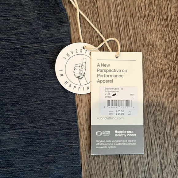 NWT Vuori Zephyr Muscle Tee Indigo Heather Large - Picture 6 of 10